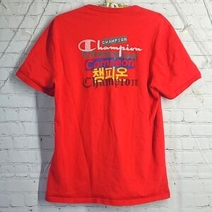 Vintage Y2K Champion Front & Back Logo Spellout Red Tee Tshirt Mens Size Medium